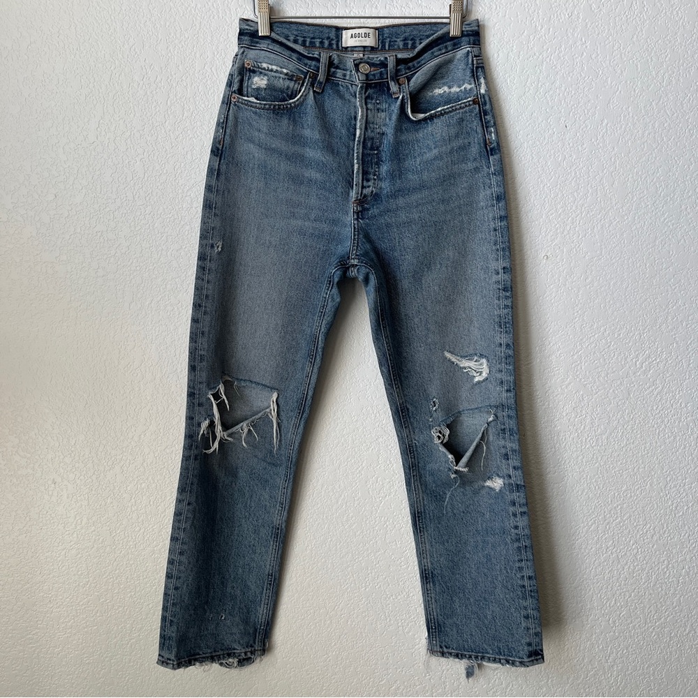 Agolde 90's Distressed High-Rise Straight Leg Jeans